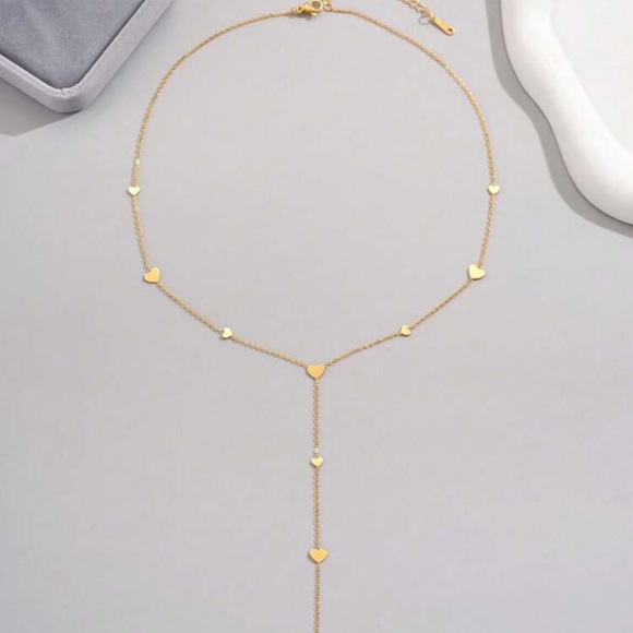 Gold Heart Necklace, 18k Gold Plated Heart Shaped Y-Necklace, Lariat Necklace - Picture 2 of 4